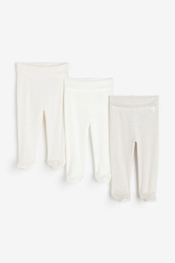 3-pack trousers - High waist - Long - Light beige/Striped - Kids | H&M GB