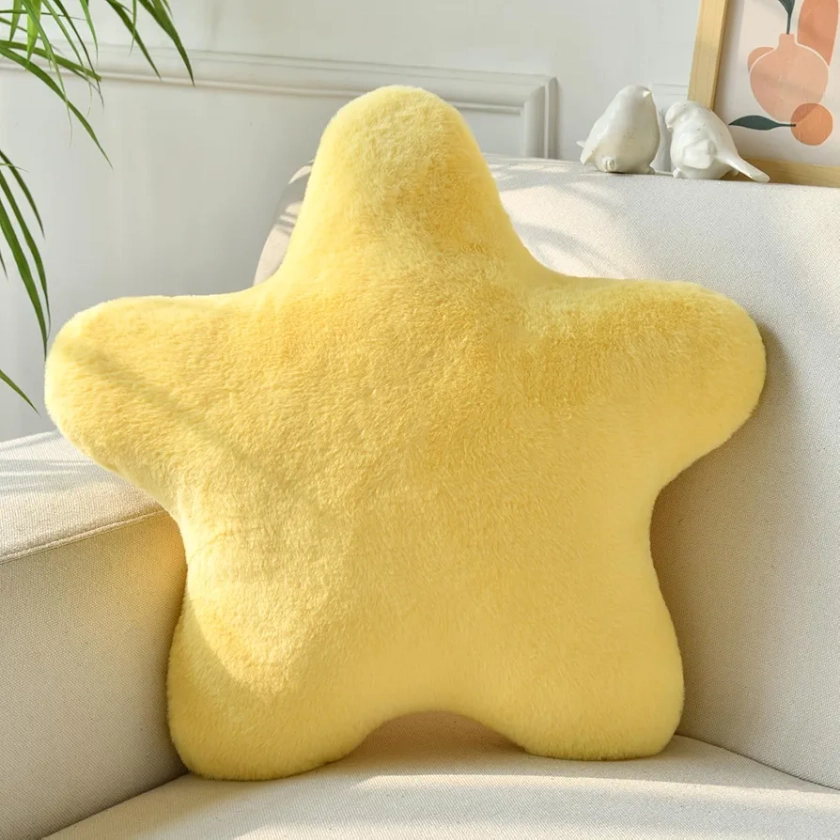 Xiashrk Star Pillow, Decorative Throw Pillows for Bed Couch, 19.6" Star Shaped Pillow Plush Floor Cushions Room Decor Pillow with Soft Faux Rabbit Fur for Sofa Bedroom Living Room