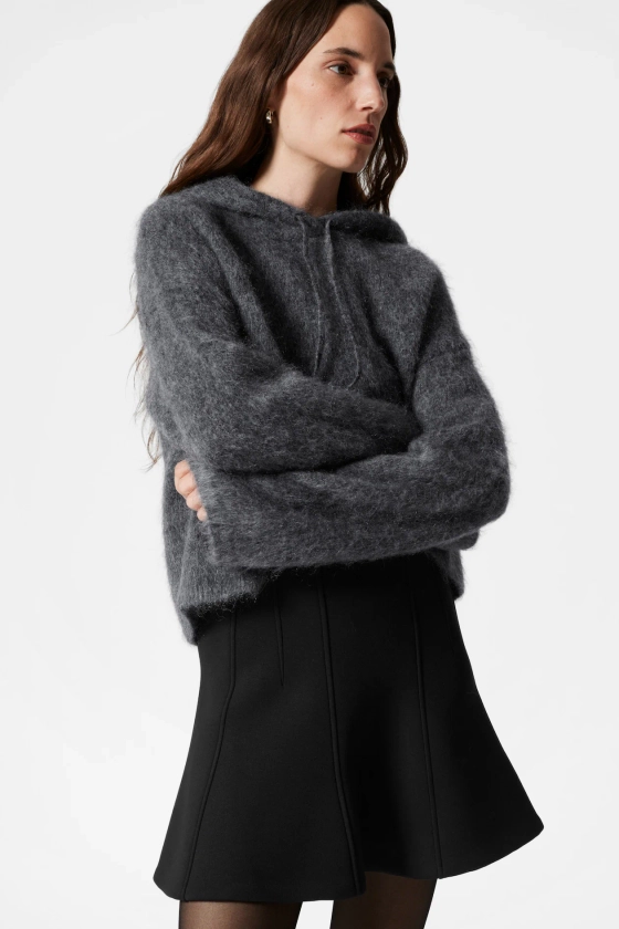 Gebreide hoodie in een mohairmix - Antracietgrijs - DAMES | H&M NL