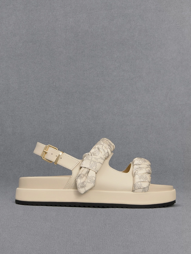 Chalk Tully Leather Ruched-Strap Sandals | CHARLES & KEITH