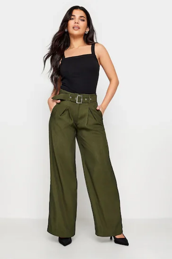 Buy PixieGirl Petite Olive Green Wide Leg Belted Trousers from the Next UK online shop