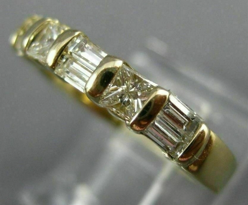 ESTATE .76CT PRINCESS & BAGUETTE DIAMOND 14KT YELLOW GOLD ANNIVERSARY RING #6893