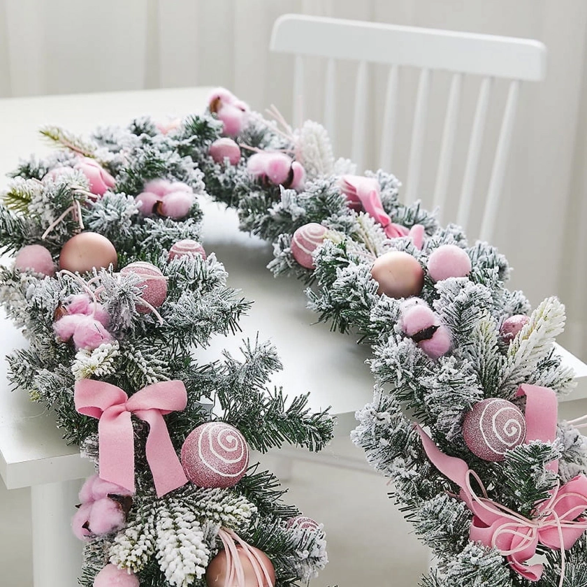 Nvzi 6 FT Artificial Christmas Garland, Pine Cones, for Front Door Home Office Christmas Decorations, Pink