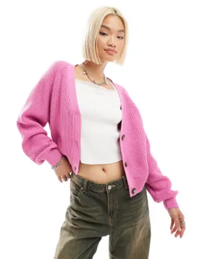 Monki cable rib knitted cardigan in pink | ASOS