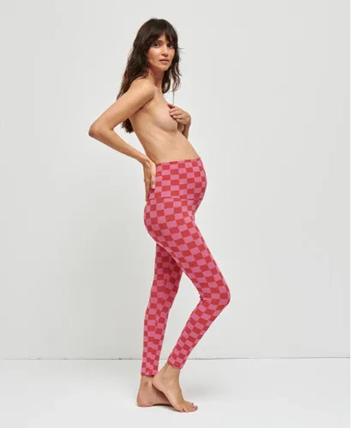 Legging Grossesse Carreaux Rose et Rouge l Leggings Cool & Essentiels Femme Enceinte