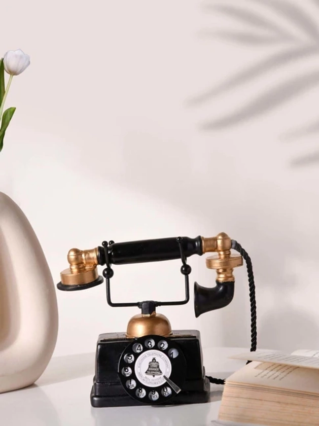 Nestasia Vintage Premium Quality Black & Golden Resin Made Telephone Decor Piece For Gifting