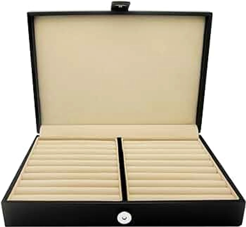 Honey Bear Cufflinks Jewelry Box - Leather Display Case Storage Organizer Black, for Rings Tie Clip
