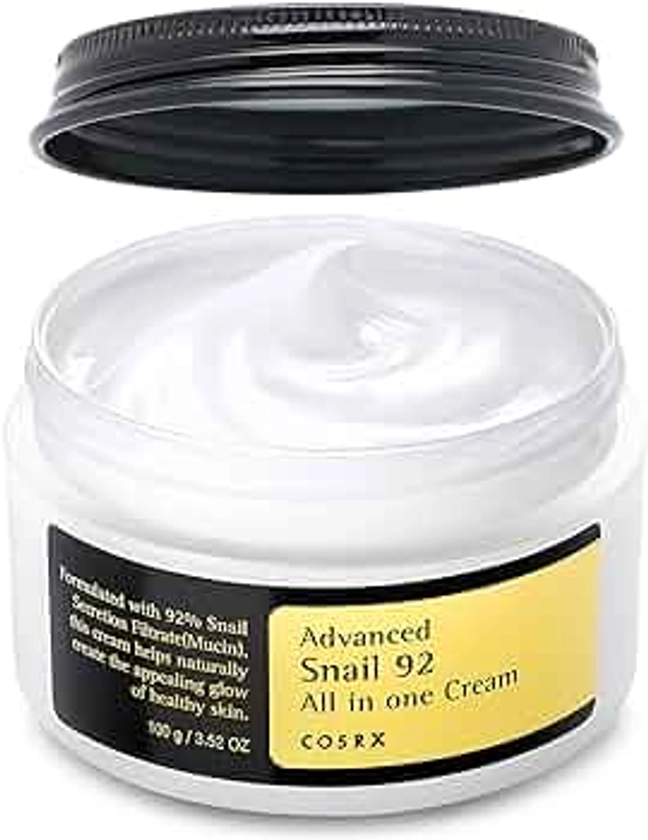 COSRX Snail Mucin 92% Repair Cream, Daily Face Gel Moisturizer for Dry Skin, Acne-prone, Sensitive Skin, Not Tested on Animals, No Parabens, Korean Skincare (3.52 Fl Oz (Pack of 1))