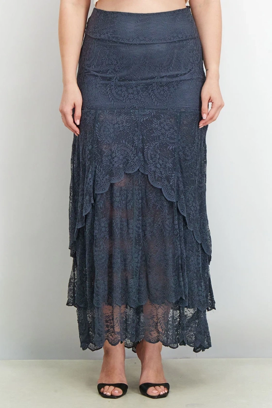 Free People women textured maxi skirt ebony | Brands For Less