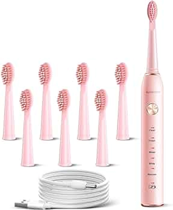 Sonicare Electric Toothbrush for Adults, Smart Cleaning and Whitening, 5 Modes Selection 38000VPM Rechargeable, with Dupant Brush Heads Suitable for Travel, 1 Count, Pink