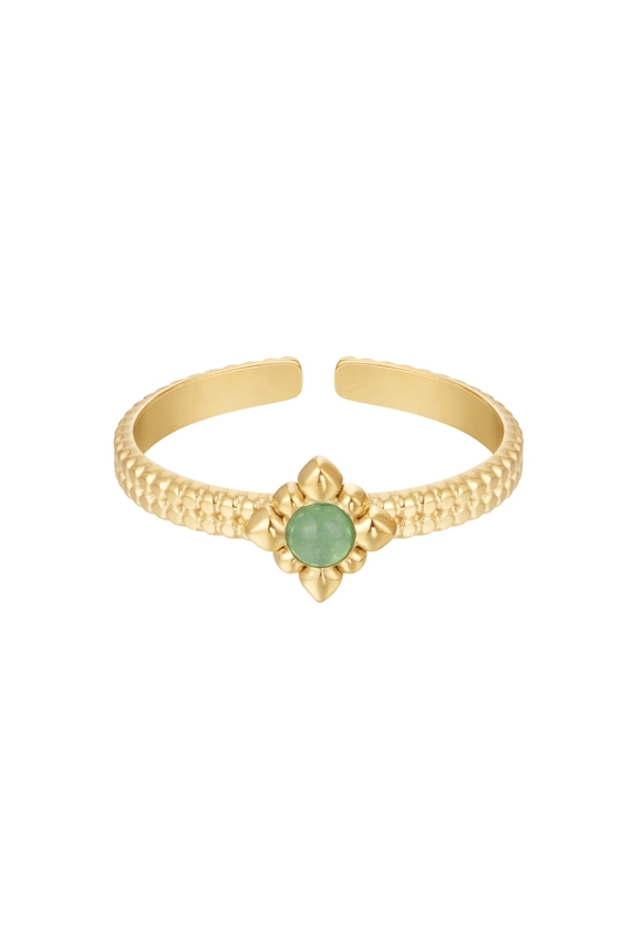 Ring sierlijk met bloem groen-goud - MY.jewelzz