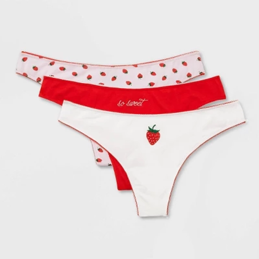 Women's 3pk Sweet Strawberries Thong - Colsie™ Red XL