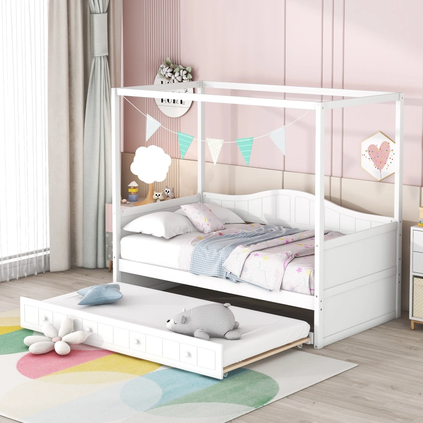 Twin Daybed with Trundle and Canopy