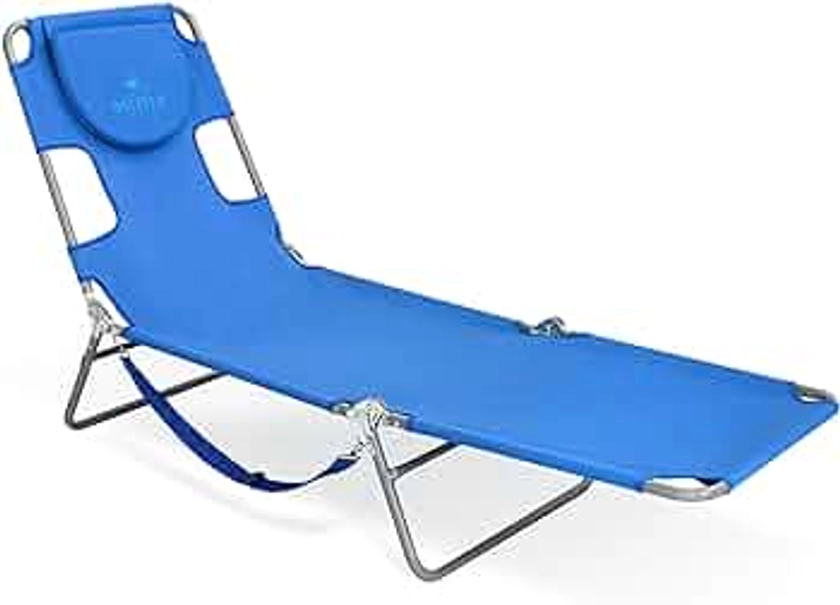Ostrich Chaise Lounge Beach Chair for Adults with Face Hole- Versatile, Folding Lounger for Outside Pool, Sunbathing and Reading on Stomach - Deluxe, Foldable Laying Out Chair for Tanning (Blue)