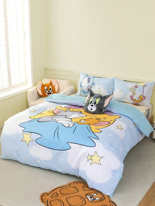 TOM & JERRY X SHEIN Cartoon Printed Duvet Cover Set