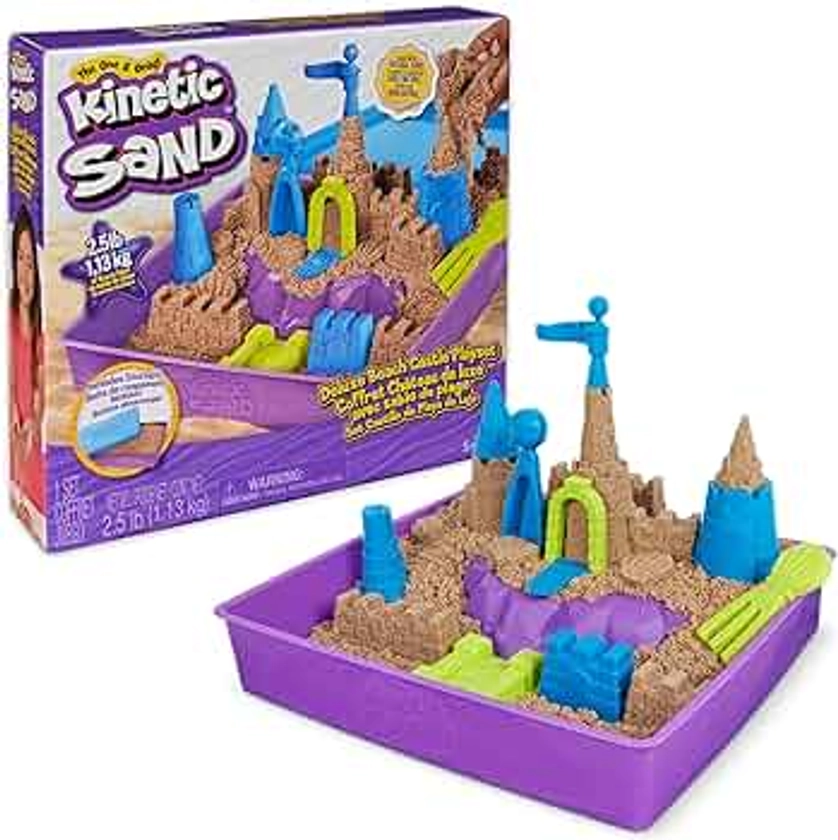 Kinetic Sand, Deluxe Beach Castle Playset with 2.5lbs of Beach Sand, Includes Molds and Tools, Sensory Toys for Kids Ages 5+