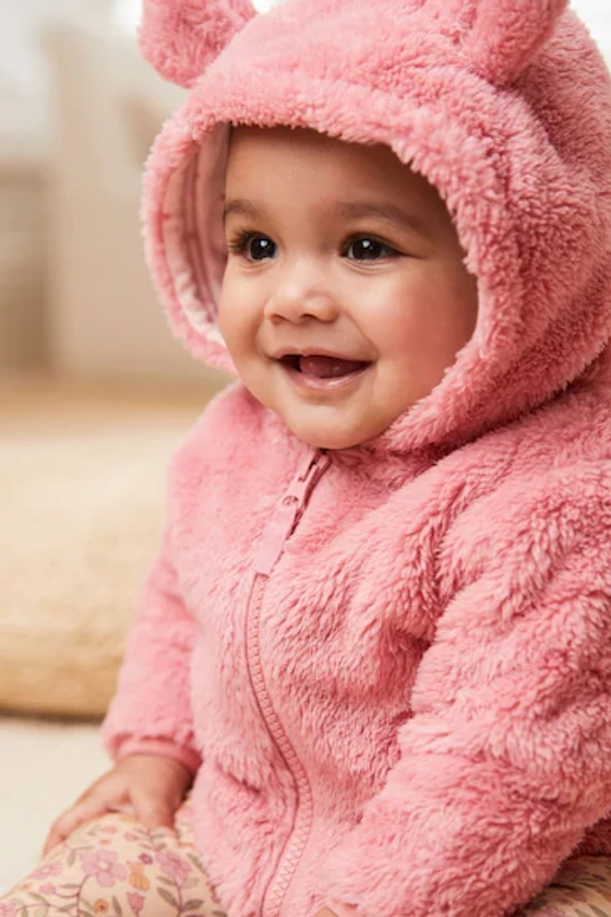 Pink Baby Cosy Teddy Borg Fleece Bear Jacket (0mths-2yrs)