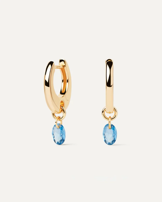 Boucles d'oreilles en plaqué or avec pendentif de zircon bleu en fo... | Créoles Lily Bleu | PDPAOLA