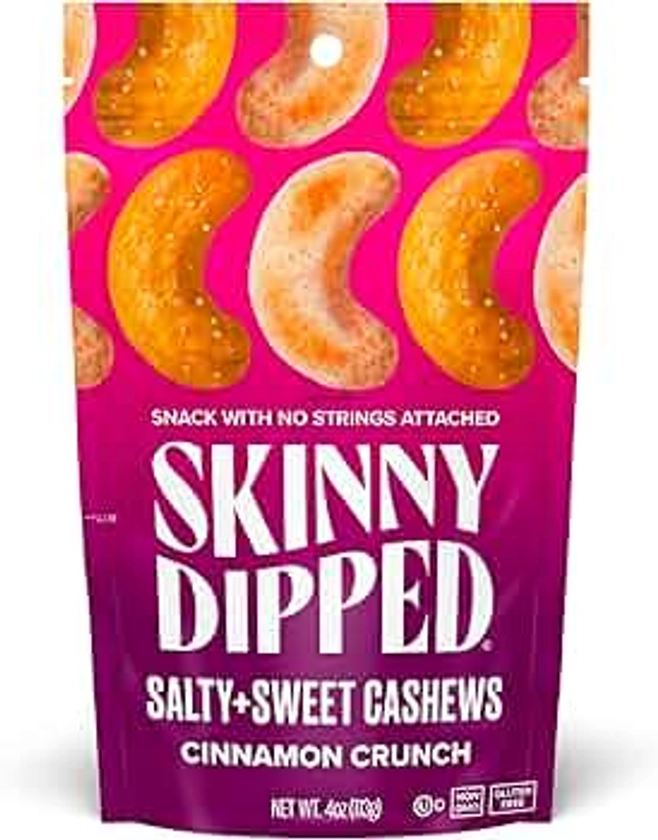 SkinnyDipped Salty + Sweet Cinnamon Crunch Cashew, Healthy Snack, Plant Protein, Gluten Free, 4 oz Resealable Bags, Pack of 5