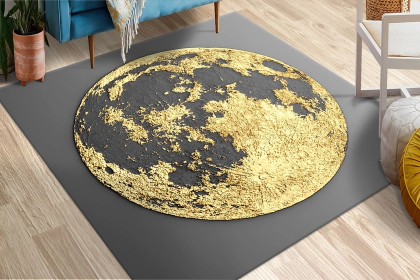 Gold Moon Rugs, Gold Moon Rug, Modern Rugs, View Rugs, Space Rug, Gift for Her, Anti-slip Carpet, Hallway Rug,home Decor Rug,living Room Rug - Etsy Japan