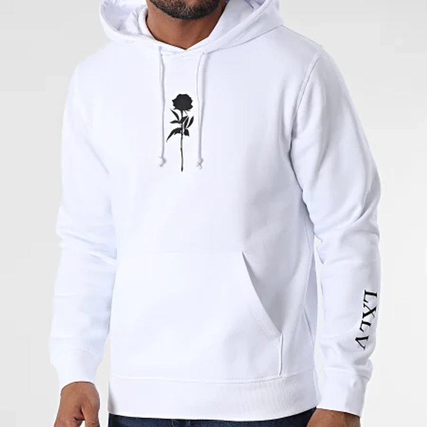 Sweat Capuche Chest Roses Blanc Noir