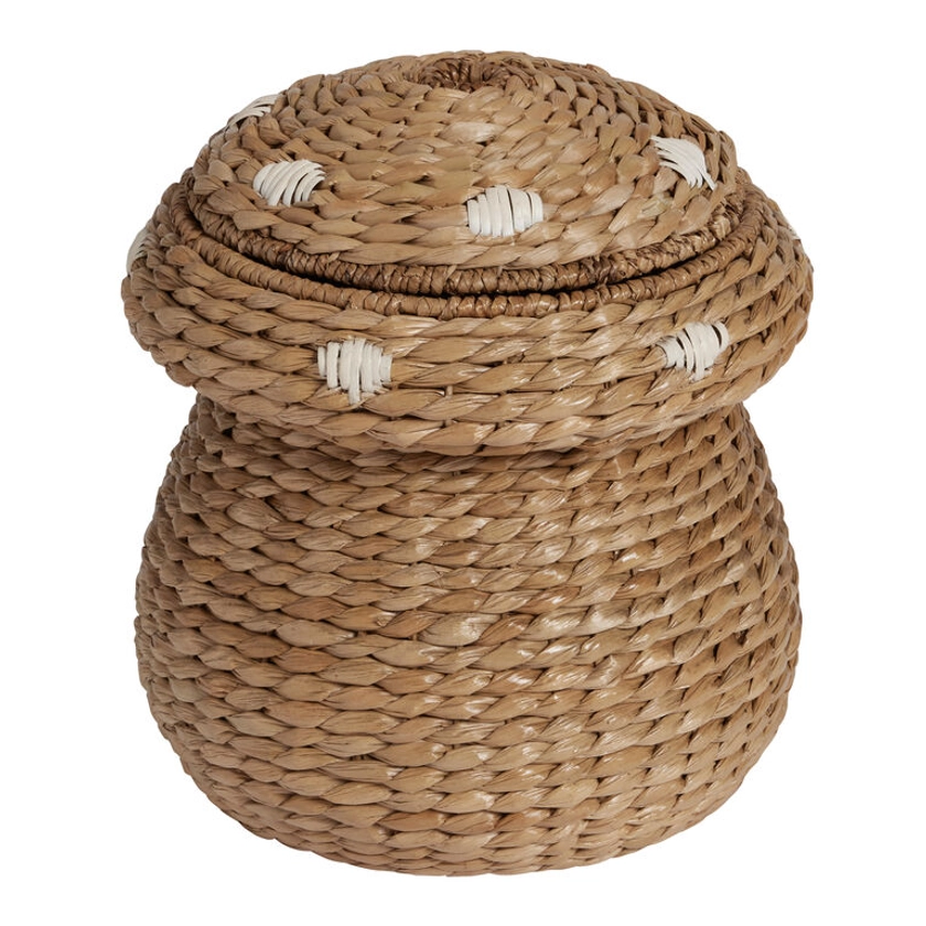 Mushroom Seagrass And Rattan Basket With Lid - World Market