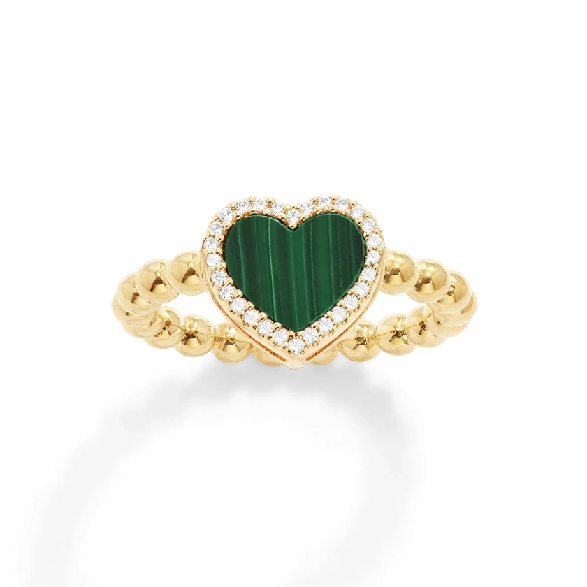 Malachite Heart Ring with Beads