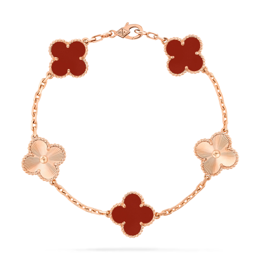 Vintage Alhambra bracelet, 5 motifs 18K rose gold, Carnelian - Van Cleef & Arpels