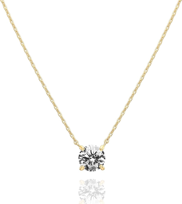 Amazon.com: PAVOI 14K Gold Plated Crystal Solitaire 1.5 Carat (7.3mm) CZ Dainty Choker Necklace | Gold Necklaces for Women: Clothing, Shoes & Jewelry