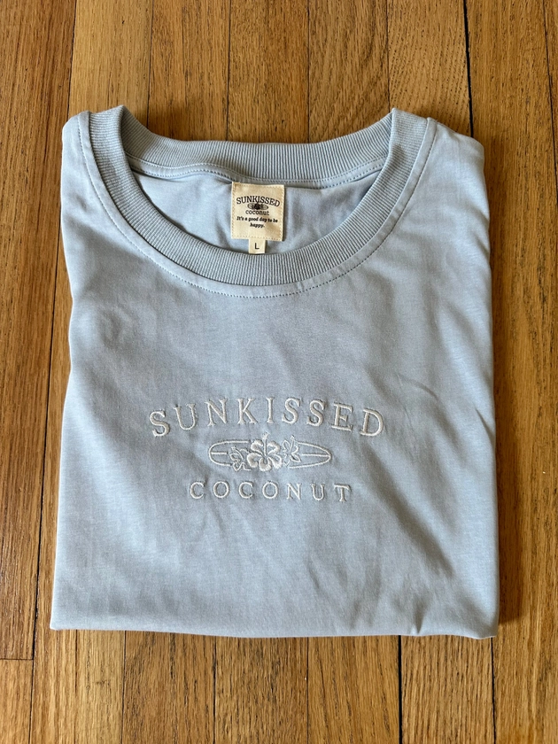 Coastal Blue Basic Watercolor Embroider Tee