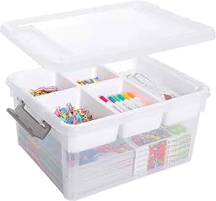 Amazon.com: Citylife 17 QT Plastic Storage Box with Removable Tray Craft Organizers and Storage Clear Storage Container for Organizing Bead, Tool, Sewing, Playdoh