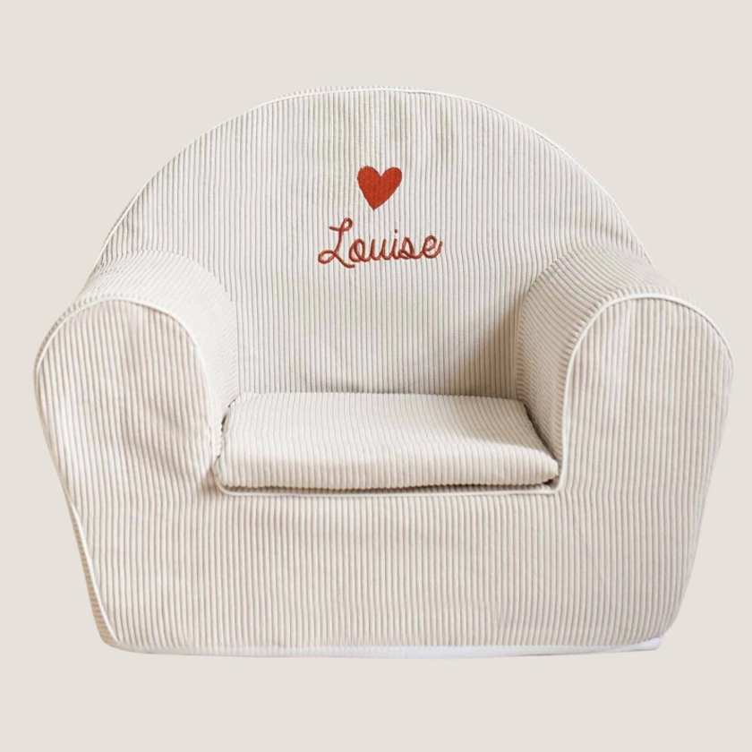 Fauteuil club enfant - Velours côtelé écru