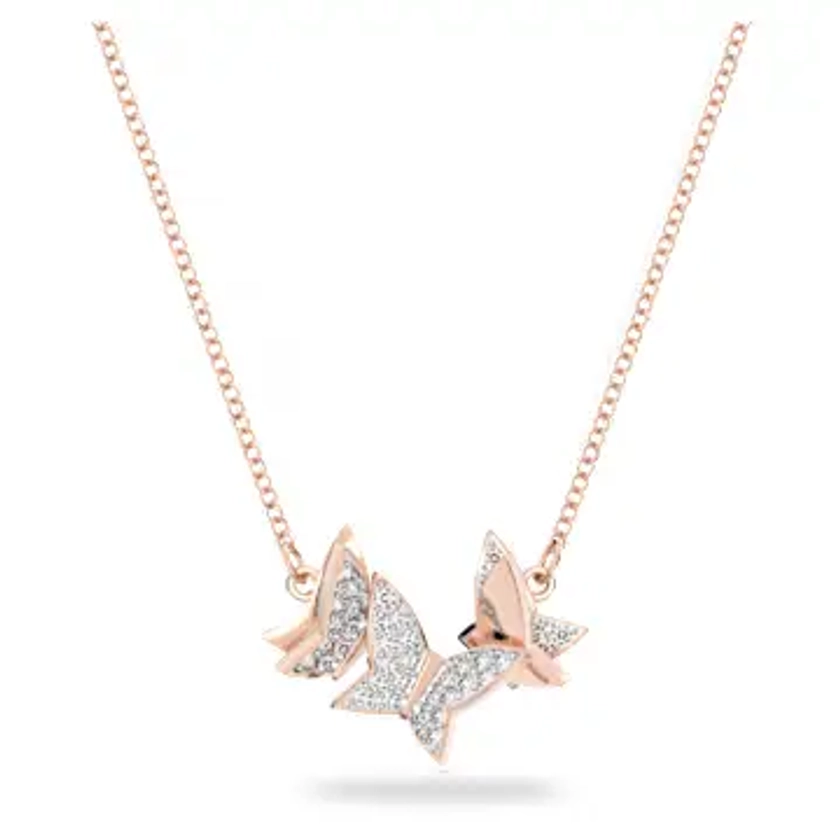 Collier Lilia, Papillon, Blanc, Placage de ton or rosé