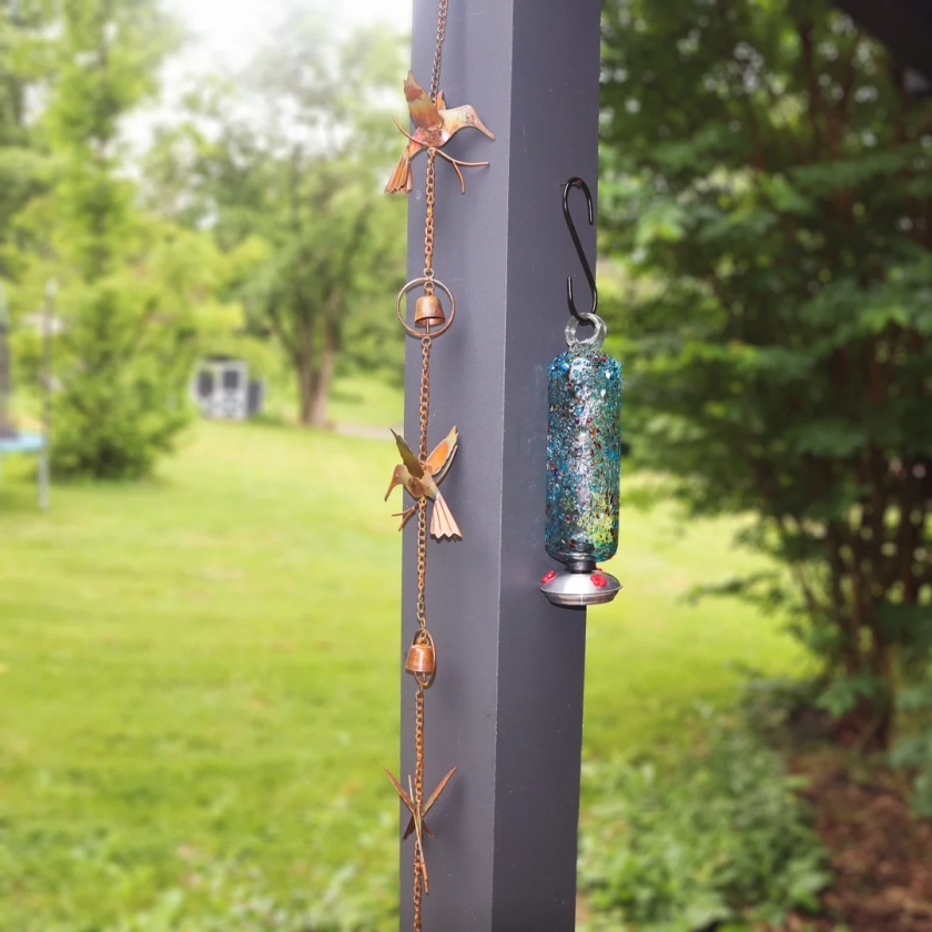 Hummingbirds and Bells Hanging Ornament, Garden Ornaments, Outdoor Birds Ornament, Outdoor Decor, Patio Decoration, Birds Lover Gift, Decor
