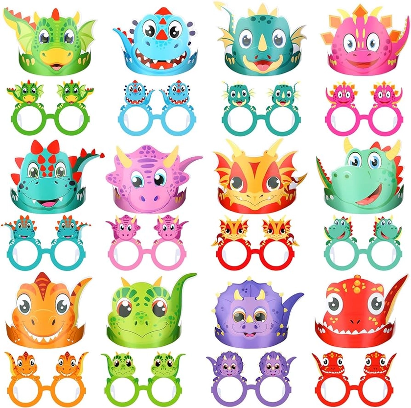 Amazon.com: 48 Pcs Dinosaur Birthday Party Supplies Include Dinosaur Party Paper Hats Dinosaur Glasses Set Adjustable Sunglasses with 24 Ropes Dinosaur Theme Party Decoration for Kids Christmas Gift Photo Prop : Toys & Games