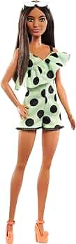 Barbie Doll, Kids Toys and Gifts, Brunette with Polka Dot Romper, Fashionistas, Clothes and Accessories, HJR99