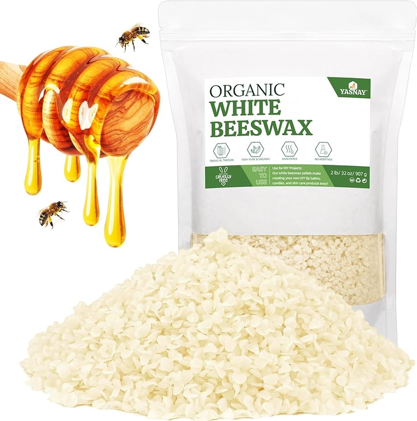 Amazon.com: YASNAY White Beeswax Pellets 2LB, 100% Organic Beeswax, Beeswax for Candle Making, Body, Skin Care DIY, Lip Balm and Soap Making Supplies