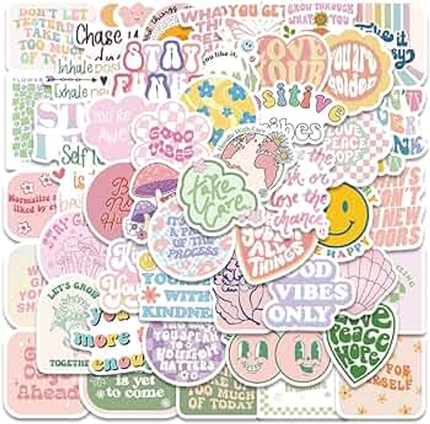 Pink Inspirational Stickers, Preppy Motivational Stickers, 50Pcs Aesthetic Encouragement Stickers for Students Teachers, Dovipta Vinyl Waterproof Stickers for Water Bottle, Laptop, Scrapbook, Journal