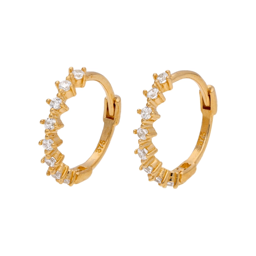 9ct Gold Claw CZ 12mm Huggie Hoop Earrings