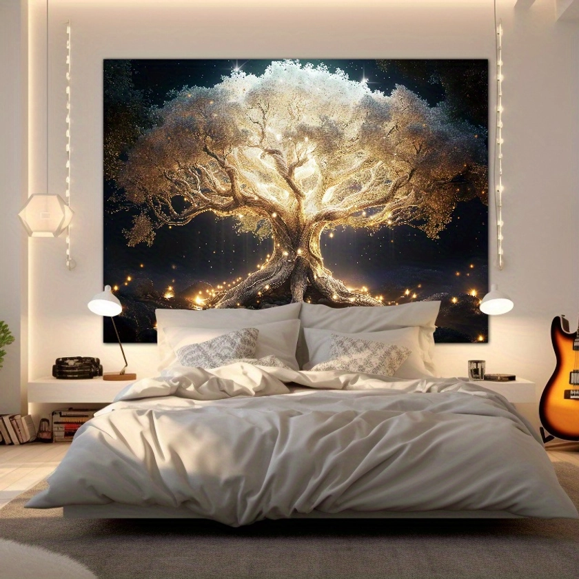 1pc Luminous New Year's White Tree Of Life Tapestry, Forest Style New Year Decorations Popular Party Photo Studio Props, Yard Decoration, Polyester Fi