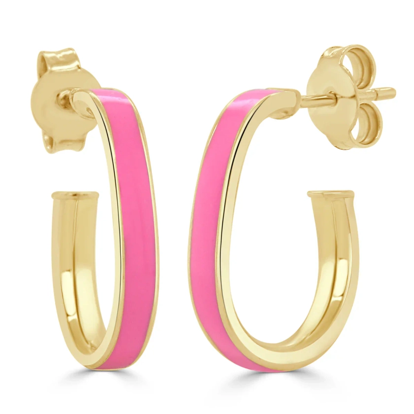 14k Pink Enamel Oval Hoops