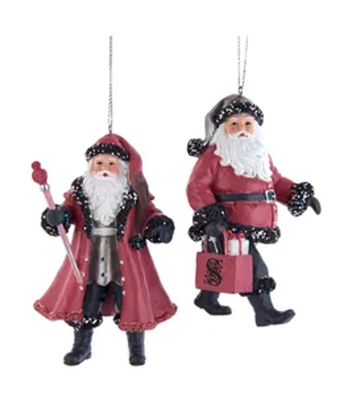 Pink and Pewter Santa Ornaments, 2 Assorted