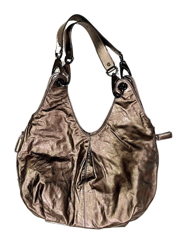 Kenneth Cole Reaction Metallic Pewter Leather Shoulder Hobo Hand Bag NEW Tag NWT