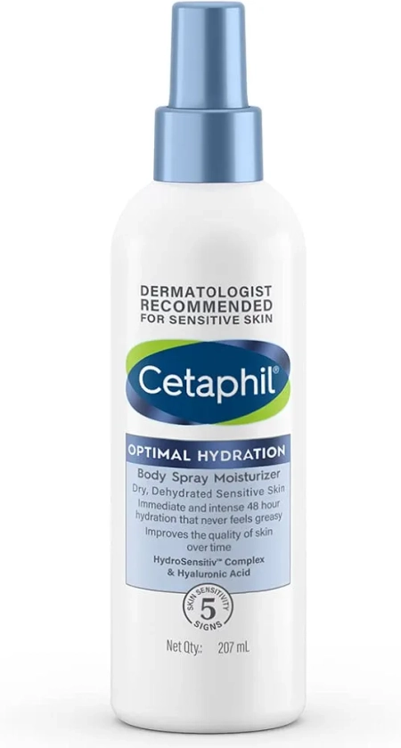 Cetaphil Optimal Hydration Body Spray Moisturizer 207ml | Lightweight moisturizer & non-greasy | Hyaluronic Acid, Sunflower Oil, Blue Daisy extract : Amazon.in: Beauty