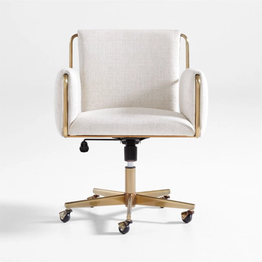 Caterina Natural Upholstered Office Chair with Brass Base + Reviews | Crate & Barrel