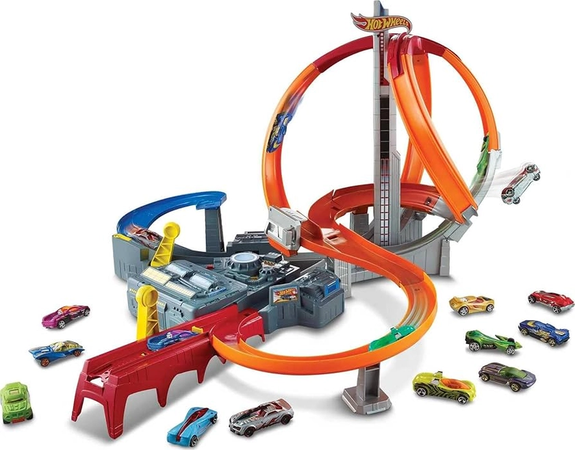 Hot Wheels Toy Car Track Set Spin Storm, 3 Intersections for Crashing & Motorized Booster, 1:64 Scale Car (Amazon Exclusive)