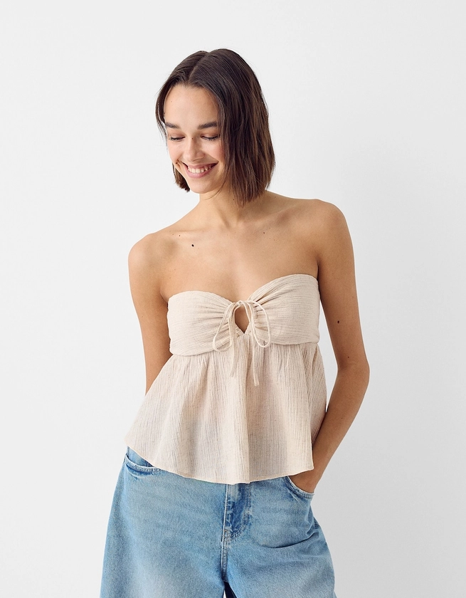 Rustic bandeau top with tie detail - Women