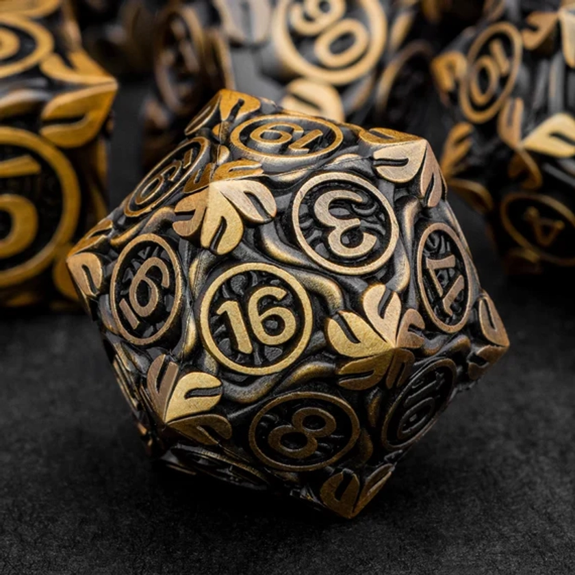 D and D Dungeons and Dragons Pathfinder Tabletop Role Playing Games DND Metal Dice Set RPG   Polyhedral MTG Handmade Ancient Gold D+D Dice