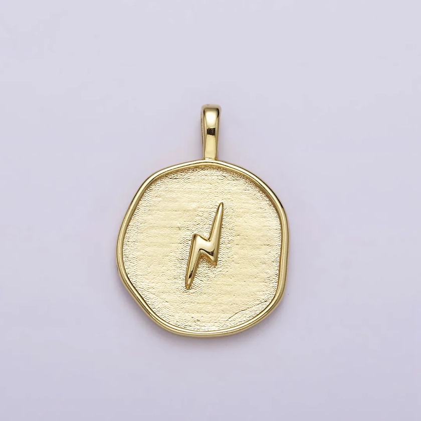 16K Gold Filled Lightning Bolt Storm Coin Charm Round Pendant AA629 - Etsy