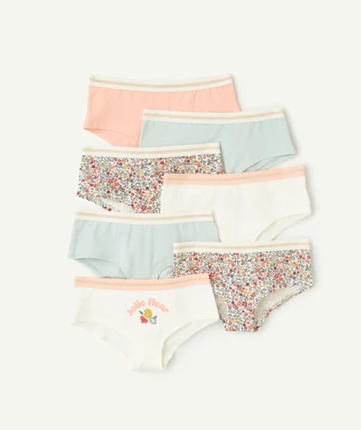 Lot de 7 shorties fille en coton bio bleu rose et imprimés thème fleurs - snow white | TAO Kids by Tape à l'œil